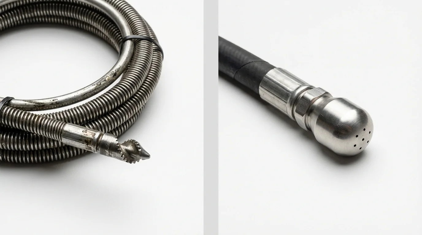 Drain snake cable and hydro jetting nozzle used for drain cleaning in Medway, MA