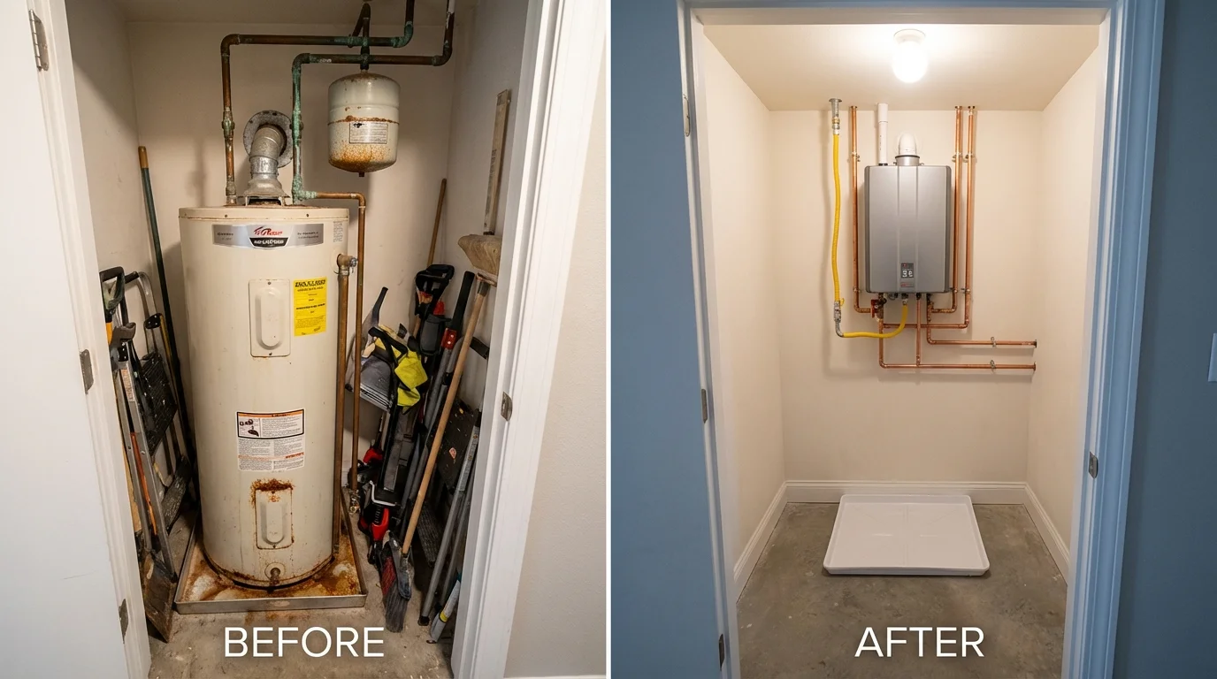 Tank water heater versus wall-mounted tankless unit comparison for Medway, MA homeowners